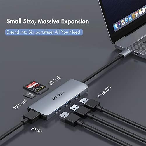 USB C Hub Adapter for MacBook Air, USB C HDMI Dongle for MacBook Pro, 6 in 1 USB - Image 2