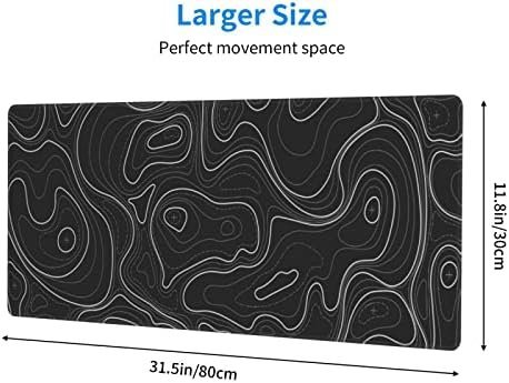 Large Gaming Mouse Pad Black Topographic Contour Mouse Pad with Stitched Edges - Image 2