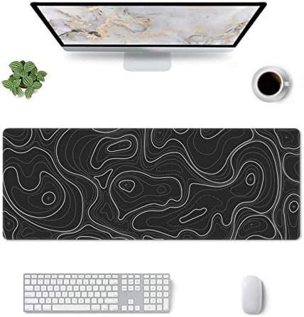 Large Gaming Mouse Pad Black Topographic Contour Mouse Pad with Stitched Edges - Image 6