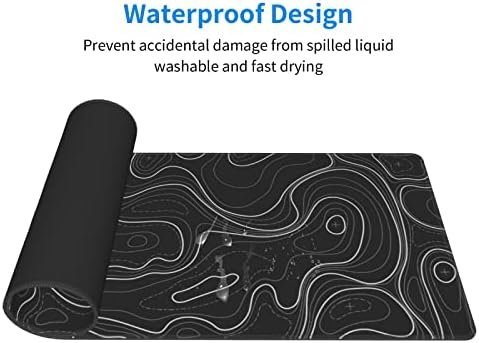 Large Gaming Mouse Pad Black Topographic Contour Mouse Pad with Stitched Edges - Image 3