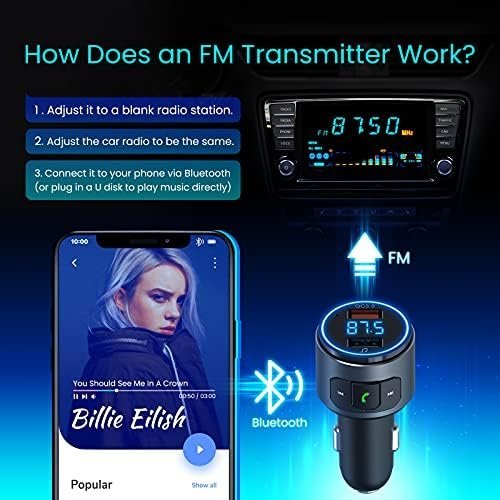 Octeso Upgraded V5.0 FM Bluetooth Transmitter Car, QC3.0 & LED Backlit Wireless - Image 8